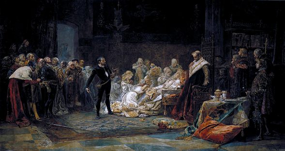 Última escena de Hamlet. José Moreno Carbonero, 1884. Temas de Hamlet.